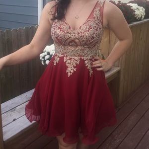 Maroon and gold homecoming dress